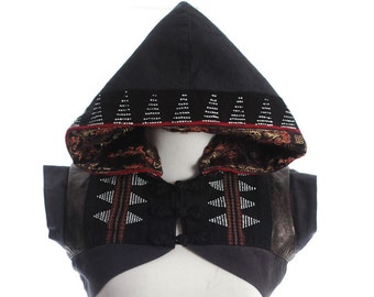 Ethnic Boho Hippie Artisan Beaded Fabric Vest Hoodie Hood