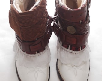 Western Boho Belt Hippie Botines de cuero étnico Tobillo Cowgirl Cowboy Boots