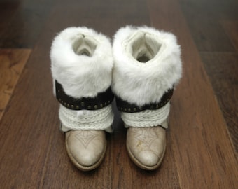 Real Fur Rabbit Cowgirl Cowboy Boho Hippie Belt Winter Boots