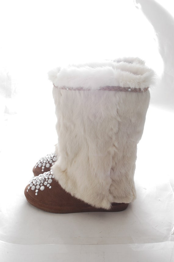 Echte Upcycled Konijn Bont Mukluk Laarzen Gogo Danser Gehaakte Winter  Shearling Schapenvacht Knie Hoge Winter - Etsy Nederland