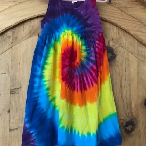 Rainbow Tie Dye Girl's Empire Waist Dress Etsy