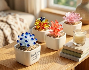 Handmade Mini Potted Succulent Ornament, Colorful Tabletop Gift