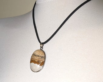 Picture Jasper Pendant with Sterling Silver on Leather Cord