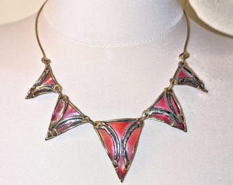 Red Torque Collar Necklace Enamel Gold Plated Brass