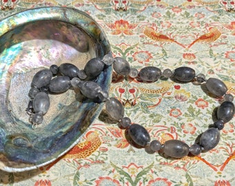 Grey Tourmaline Gemstone Necklace Chunky Large Crystal Beads