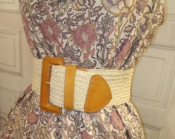 Wide Belt of Leather and Crocheted Cotton Small-Medium