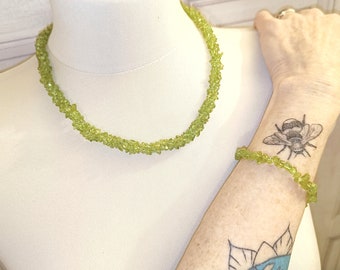 Green Peridot Necklace and Bracelet Chrysolite Olivine