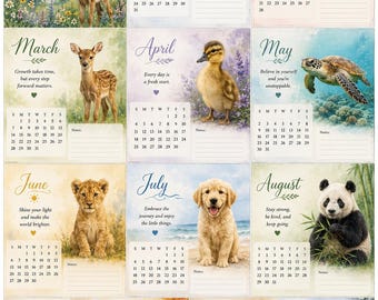 2027 Cute Animal Calendar Printable | Watercolor Baby Animals | Inspirational Monthly Calendar with Notes | Instant Download PDF