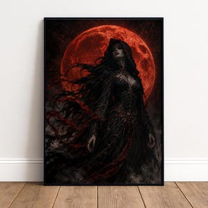 Lilith med huva Gotiskt porträtt Blodmåne Poster & Canvas L2FLZ