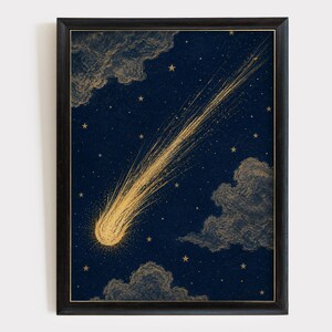 Gold Meteor Starry Navy Lithograph Poster & Canvas DIN8C