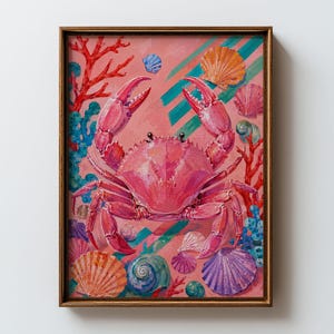 Pink Crab Gouache Coastal Shells Poster & Canvas 7L8AR