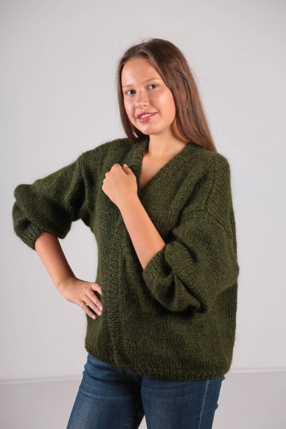 Mohair wool green cardigan | Etsy