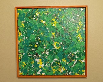 Cuadro acrílico sobre lienzo de 60 x 60 cm titulado "Verano en Oregón", con marco de galería hecho a mano.