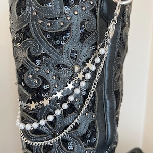 Three chains, Silver chain, star chain and pearls chain with basic clips. Bootlets, bling for your boots.