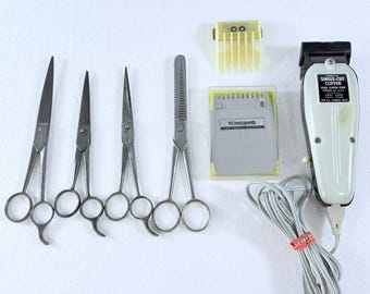 VTG Wahl Single Cut Hair Clipper Kit W/ Barber Scissors Lot Germany Italy USA