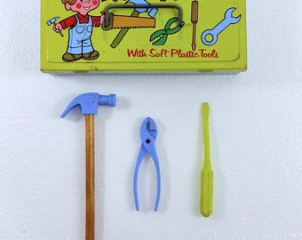 Vintage Ohio Art Busy Boy Tool Chest Toy 1960s W/ 3 Plastic Tools MADE IN USA
