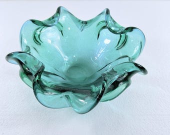 vintage verre de Murano bol Barovier Toso fleur plat console bord roulé 8,5 MCM