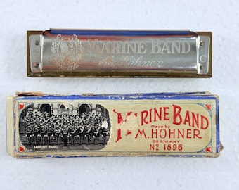 Harmonica vintage M. Hohner Marine Band n° 1896, clé D A440 fabriqué en Allemagne