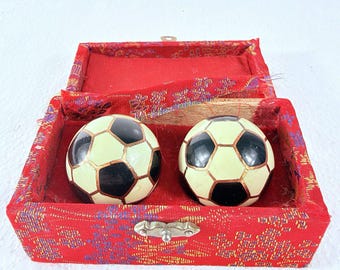 Traditional Chinese Health Exercise Stress Message Balls w/Chime Soccer Themed