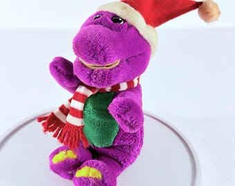 Vintage Barney Santa Plush 1992 Lyons Group Purple Dinosaur Kids TV 8" Tall
