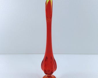 Vintage Viking Glass Swung Vase Amberina Persimmon Mid Century Modern 14" Tall