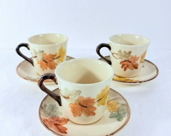 Vtg SET of 3 Franciscan October Autumn Leaves Fall Tea Coffee Cups Saucers USA