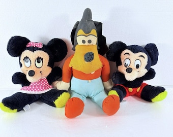 Vintage Disney 1950's Mickey Mouse Minnie Mouse & Goofy Plush Stuffed Animals