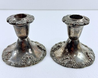 Vintage Godinger Art Silver Plated Candlestick Holders Set Of Two French Baroque