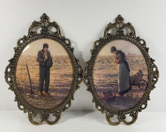 Vtg Turner Wall Accessories The Angelus Praying Peasants Pair Framed Prints Gold