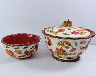 Temp-tations Tara Old World Fall Harvest Soup Tureen Bowl Set 3.0 QT Lidded VTG
