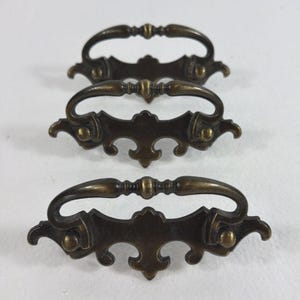 Vintage Amerock Brass Batwing Chippendale Draw Pulls 3" Fixed Bail Lot of 3