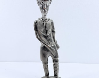 Vintage Hand Carved African Hardwood Tribal Male Figure Sculpture Makonde Art
