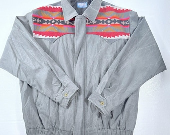 VTG Pendleton Jacket Mens L Grey Aztec Western Bomber Southwestern Made In USA