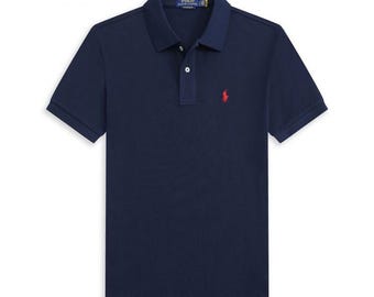Ralph Lauren Herren Poloshirt Klassische Passform, Kurzarm Designerhemd, Blaues Ralph Lauren Poloshirt, Vintage Herrenbekleidung, Preppy Sommer