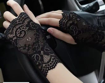 Fingerlose Spitzenhandschuhe für Damen | UV-Schutz Autofahrer-Handschuhe | Sommer Atmungsaktive Halbe Fingerhandschuhe | Touch Screen Handschuhe