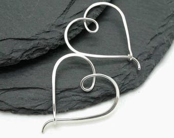 Small heart hoop earrings, Silver hoop earrings, Tribal heart earring, Sterling silver hoop earrings