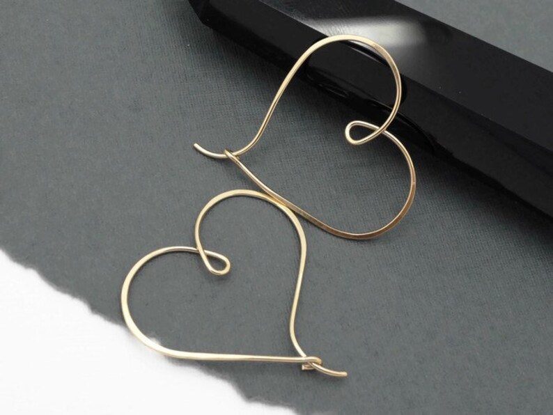 14k gold fill hoop earring Gold hoop earrings Tribal heart earring