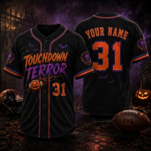 Touchdown Terror Jersey, Custom Name Number Shirt, Pumpkin Football Game Day Top, Spooky Varsity Halloween Fan Gift