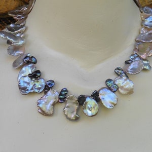 Exclusive necklace of large natural Keshi pearls up to 30 mm, summer party, shiny metallic image 5