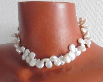 White pearl necklace made of very high quality freshwater pearls 12 mm drop shape, 585 gold lock, gift woman