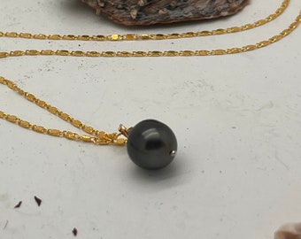 Genuine Tahitian pearl on a gold-plated chain, delicate pendant, gift, lucky charm, talisman