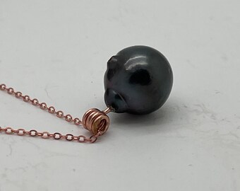 Tahitian pearl pendant with rose gold necklace, original necklace pendant, real pearl jewelry, charm, lucky charm, gift woman