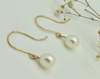 Pearl Earrings Drops 8.1/9.4 mm white