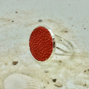 Earrings, bangle, ring jewelry made of fish leather shiny red stingray leather image 4