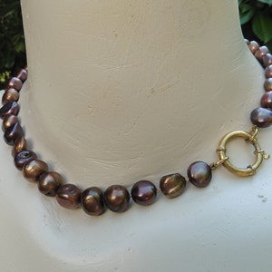 Braune echte Süsswasser-Perlen mit großem Federring Bild 3