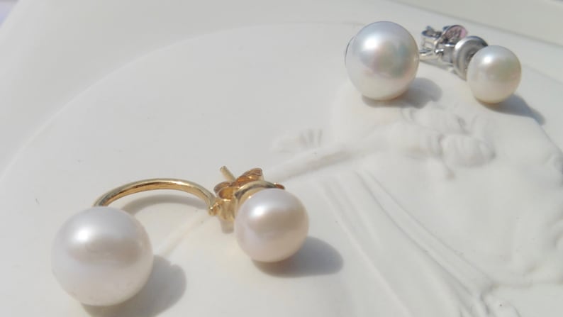 Double pearl earrings two pearls two-in-one 6 8.9 mm image 6
