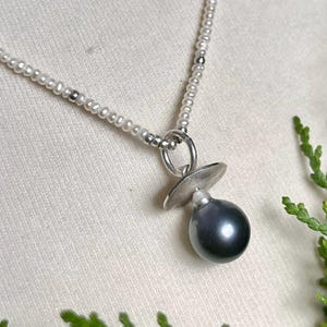 Pearl necklace seed pearls, black Tahitian pearl pendant, sterling silver
