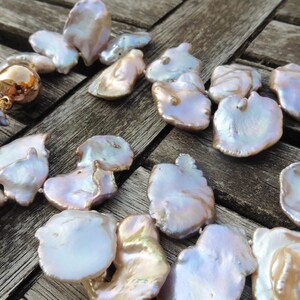 Exclusive necklace of large natural Keshi pearls up to 30 mm, summer party, shiny metallic image 8