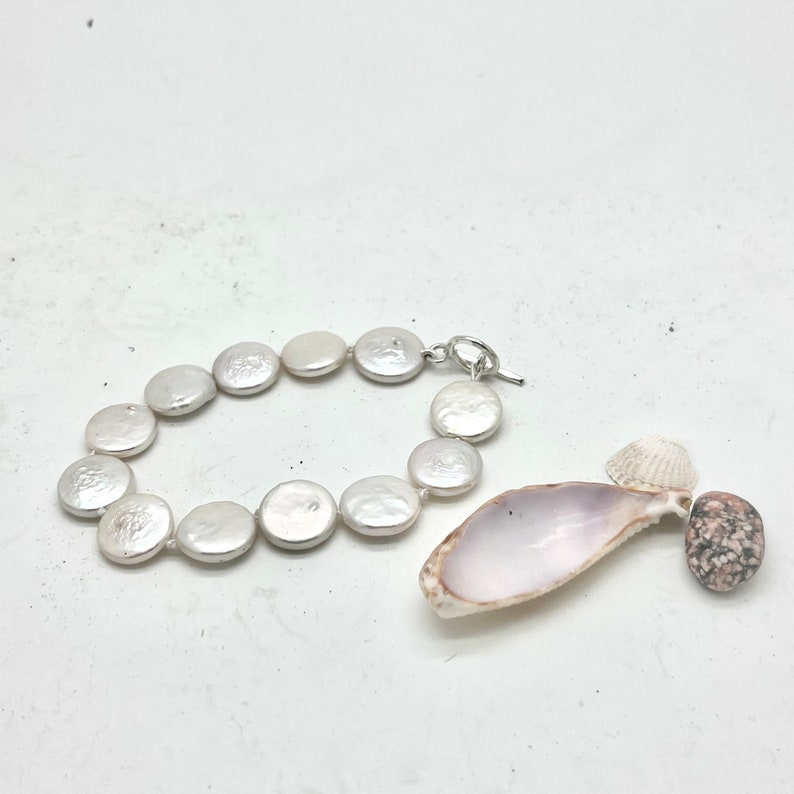 Real pearl bracelet made from flat coin beads image 6