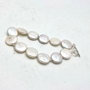 Real pearl bracelet made from flat coin beads image 5